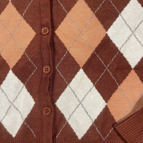 Vintage Argyle Diamond Sweater Women's Size XS Brown VNeck Button Down Grandpa - Picture 2 of 6